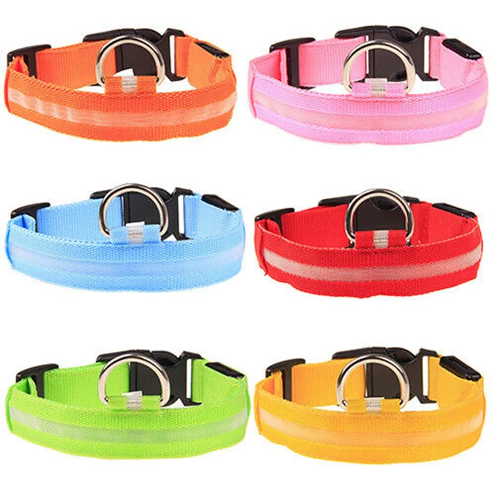LED Pet Dog Cats Collar Night Flashing Glow In The Dark Puppy Pet Dog Leash