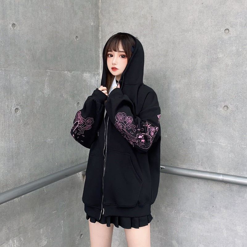 Kawaii Black Pink Skull Sword Gothic Hoodie