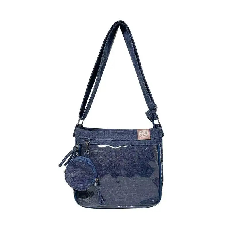 Y2K Cute Denim Ita Bag Women'S Fashion Crossbody Bag Harajuku Girl Transparent Shoulder Bag Lady DIY Badge Messenger Bag Handbag