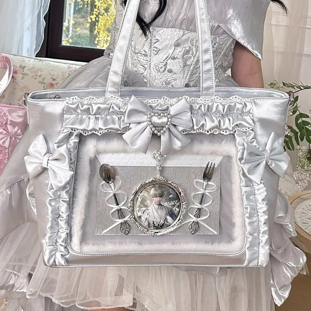 New Y2K Cute Japanese Ita Bag Lolita Girl Transparent Shoulder Tote Bag Large Capacity Crossbody Casual Bag DIY Display Handbags
