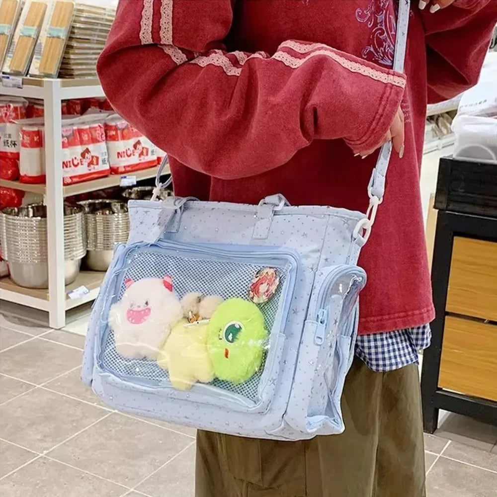 New Y2K Cute Japanese Ita Bag Lolita Girl Transparent Shoulder Tote Bag Large Capacity Crossbody Casual Bag DIY Display Handbags