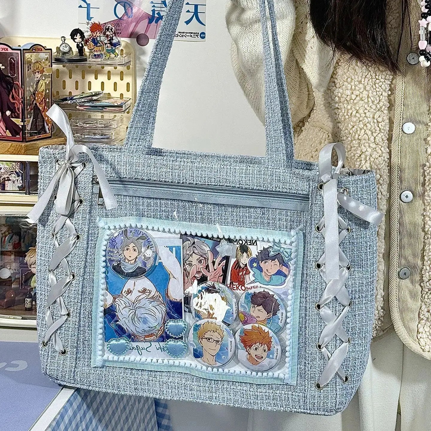 New Y2K Cute Japanese Ita Bag Lolita Girl Transparent Shoulder Tote Bag Large Capacity Crossbody Casual Bag DIY Display Handbags