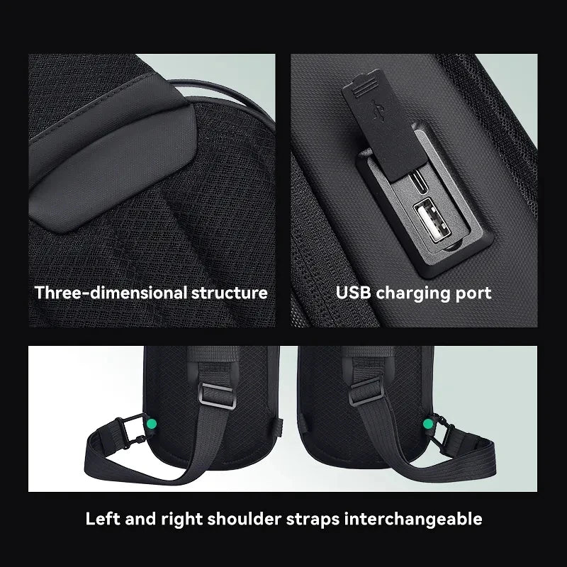 Multifunction USB Crossbody Bag Shoulder Bag Man TPU Waterproof Travel Sling Messenger Pack Chest Bag for Male
