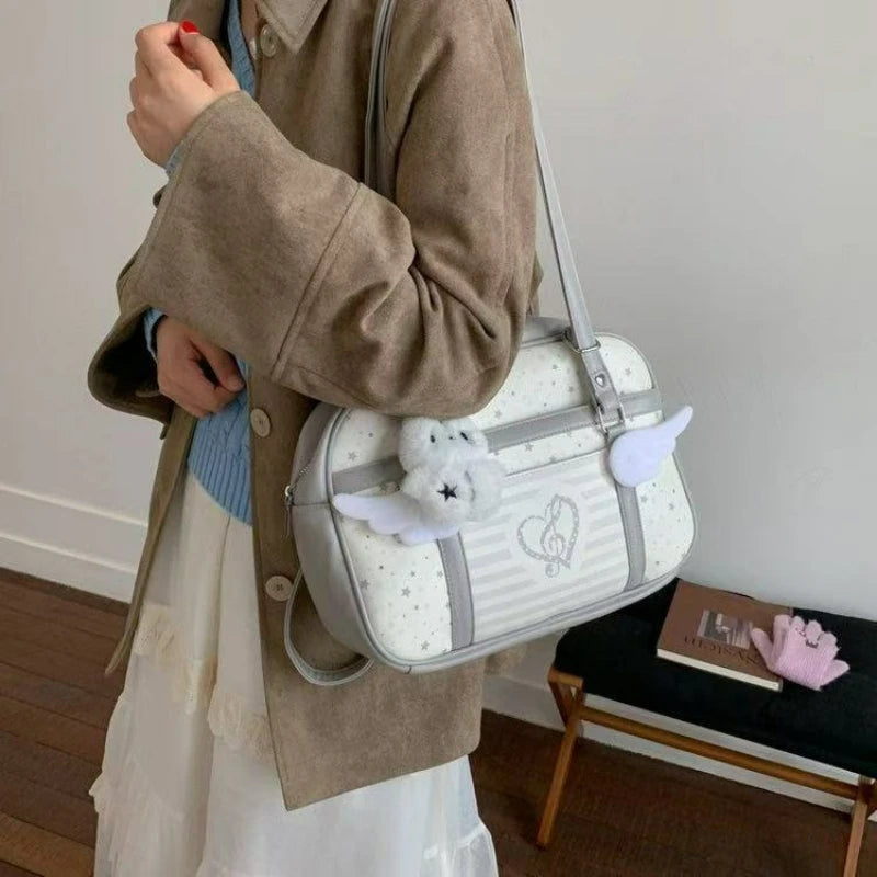 Autumn Japanese Messenger Shoulder Bag Large Capacity Office Commuter Bag for Women Textured Casual and Simple Style School Bag