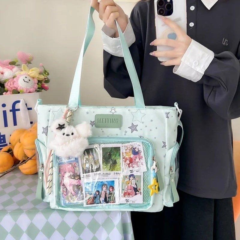 New Y2K Cute Japanese Ita Bag Lolita Girl Transparent Shoulder Tote Bag Large Capacity Crossbody Casual Bag DIY Display Handbags