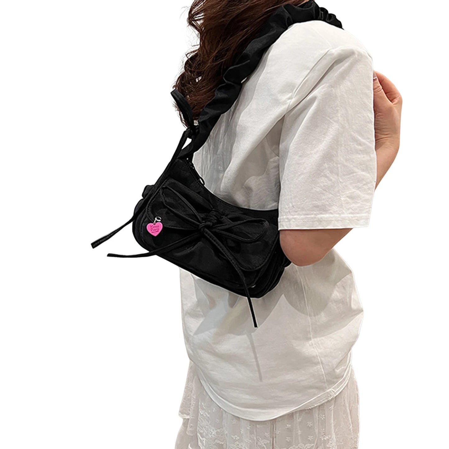 1Pcs/Lot Black Bow Casual Shoulder Bags for Women Korean Style Washed Denim Summer Handbag Exquisite Gift for Ladies Birthday