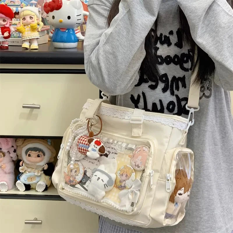 New Y2K Cute Japanese Ita Bag Lolita Girl Transparent Shoulder Tote Bag Large Capacity Crossbody Casual Bag DIY Display Handbags