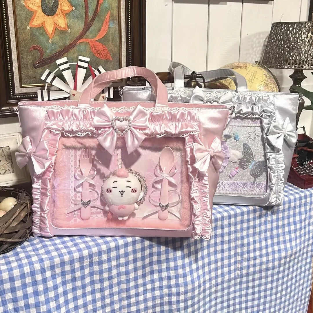 New Y2K Cute Japanese Ita Bag Lolita Girl Transparent Shoulder Tote Bag Large Capacity Crossbody Casual Bag DIY Display Handbags