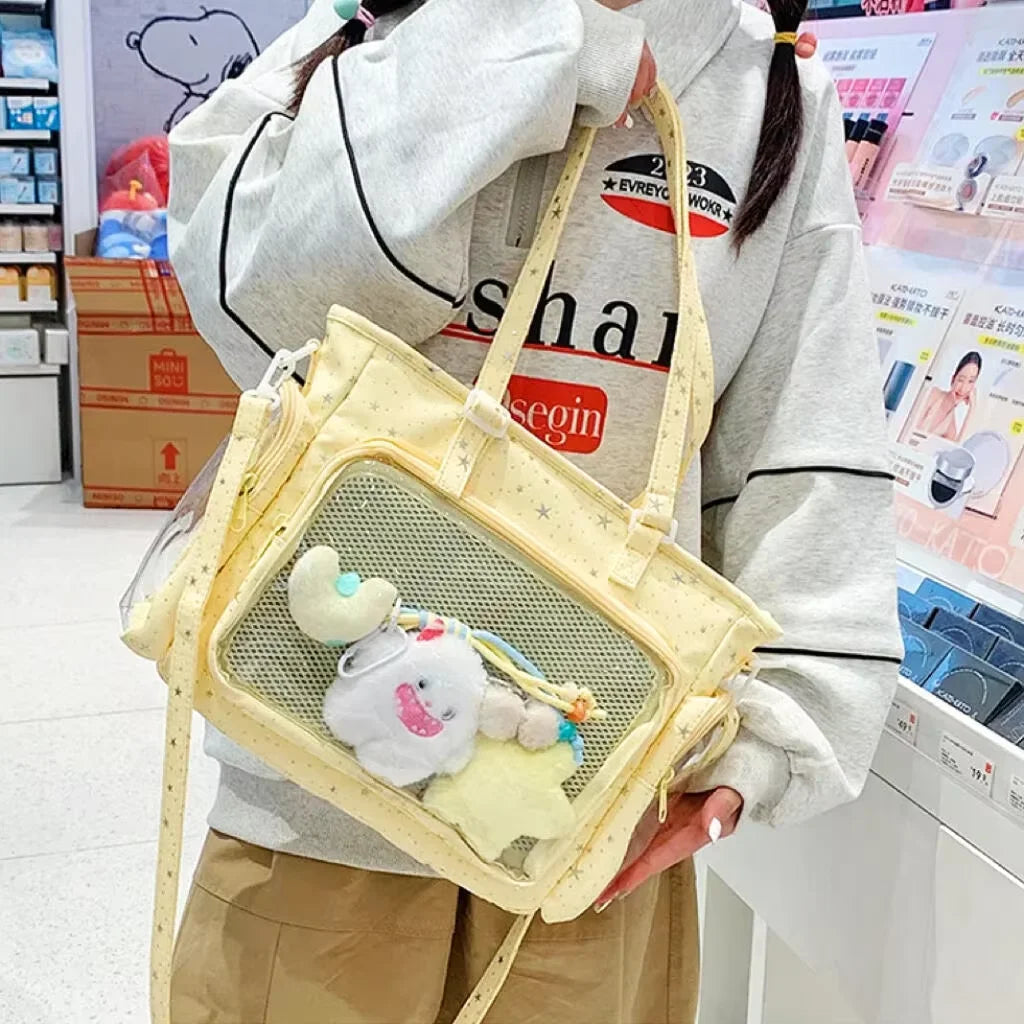 New Y2K Cute Japanese Ita Bag Lolita Girl Transparent Shoulder Tote Bag Large Capacity Crossbody Casual Bag DIY Display Handbags
