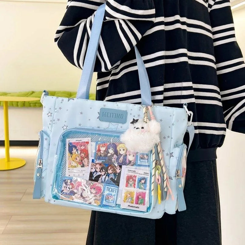 New Y2K Cute Japanese Ita Bag Lolita Girl Transparent Shoulder Tote Bag Large Capacity Crossbody Casual Bag DIY Display Handbags