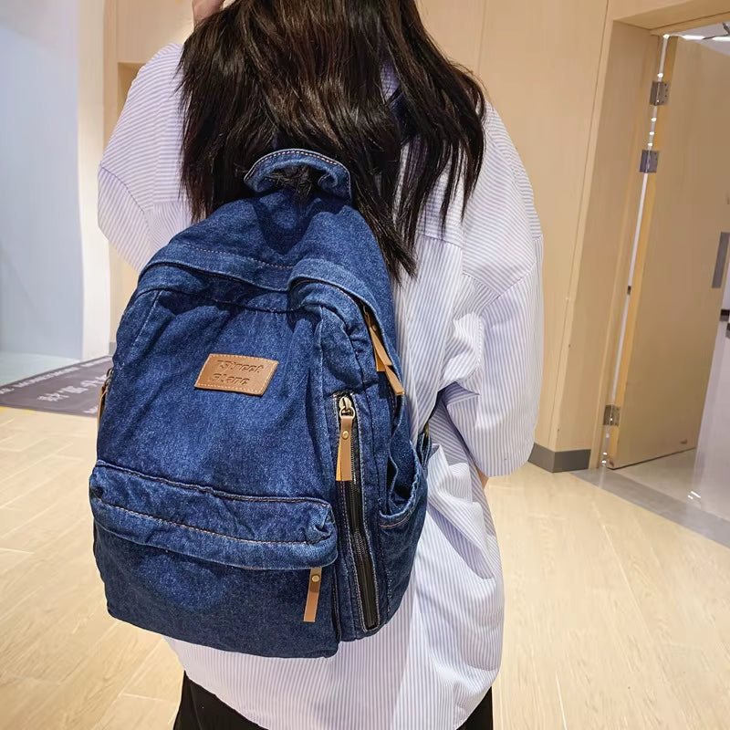 Denim Fashion Backpacks for School Trend Student Jeans Bag Multi Pockets Large Capacity Rucksack Mochila De Escola Feminina 2023