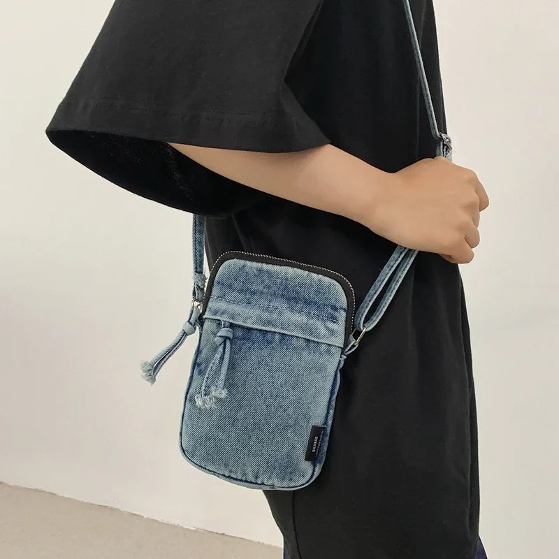 Zipper Sewing Thread Women'S Shoulder Bag 2024 New Women'S Crossbody Bag Mobile Phone Bag Hot Selling Design Mini Denim