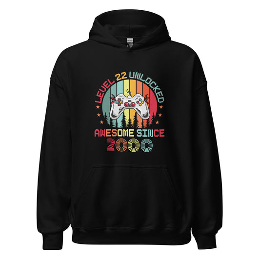 3MLLC | Video Gamer Game Console Controller Video Game Lover Addict Level 22 Unlocked Awesome Since 2000 Unisex Hoodie