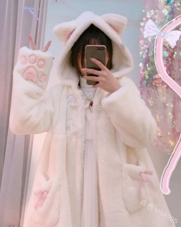 Cat Ears Cat Claws Cute Plush Coat, Kawaii Cat Hoodie