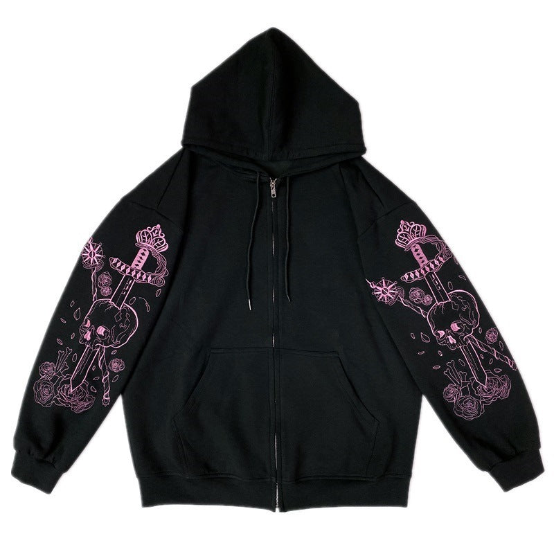 Kawaii Black Pink Skull Sword Gothic Hoodie