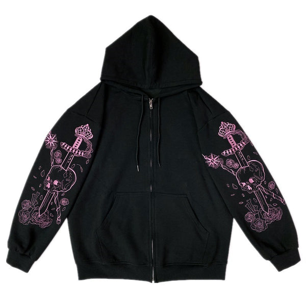 Kawaii Black Pink Skull Sword Gothic Hoodie