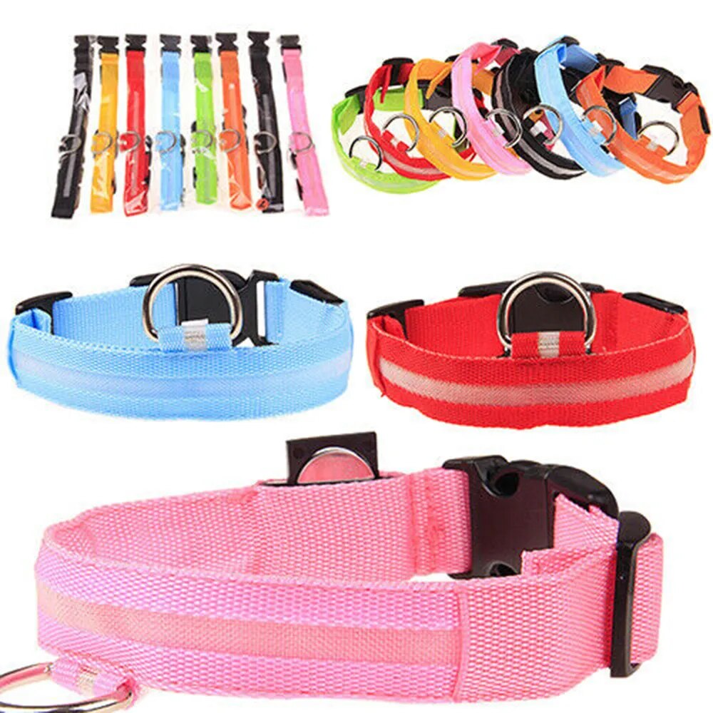 LED Pet Dog Cats Collar Night Flashing Glow In The Dark Puppy Pet Dog Leash