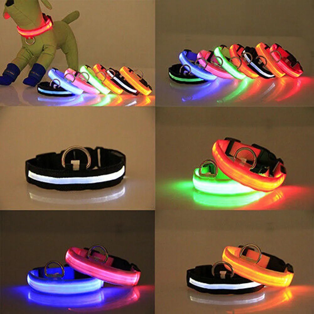 LED Pet Dog Cats Collar Night Flashing Glow In The Dark Puppy Pet Dog Leash