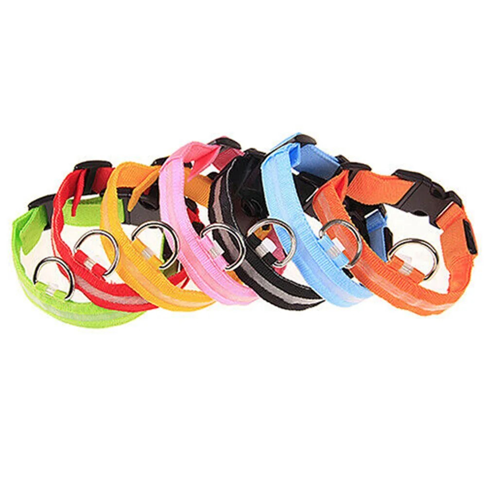 LED Pet Dog Cats Collar Night Flashing Glow In The Dark Puppy Pet Dog Leash