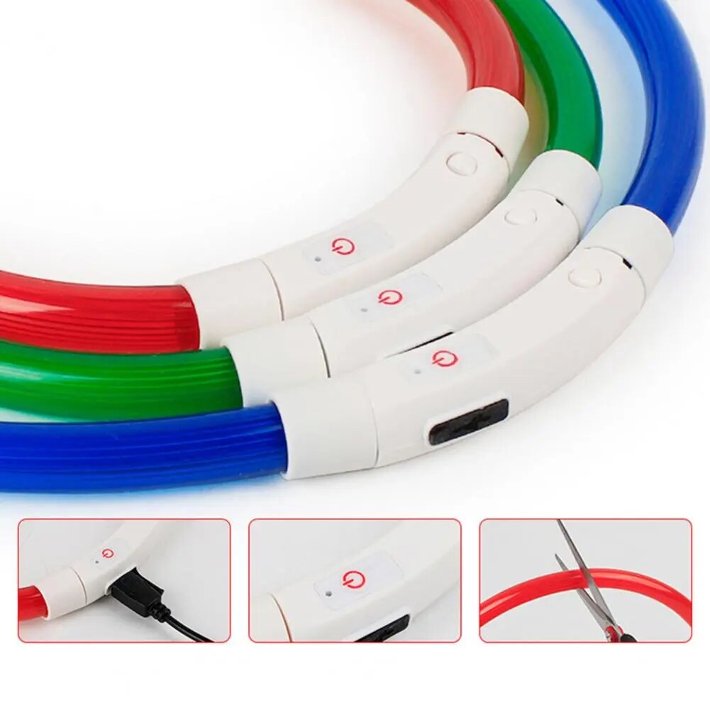 LED Dog Cat Collar Luminous Rechargeable for Outdoor Light up Collar USB Charging Puppy for Outdoor